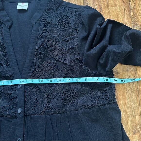 Poheme Paris Lace Detailing Button Front Long Sleeve Tiered Dress Size M/L Black - Picture 9 of 10